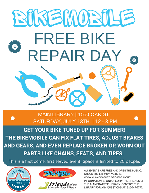 Free Bike Repair. Saturday July 13 12 - 3 PM. 