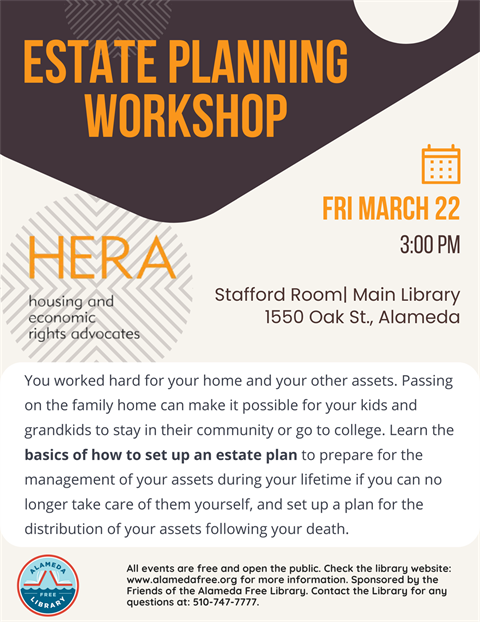 Estate Planning workshop Friday, March 22, 3:00PM